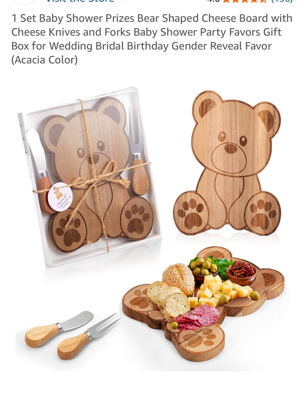 Teddy Bear Acacia Wood Cheese Board Set - Natural Brown